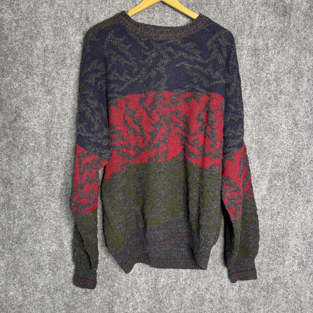 Giorgio di Firenze Sweater Mens L Gray Vintage Geometric 3D Pattern Wool Grandpa